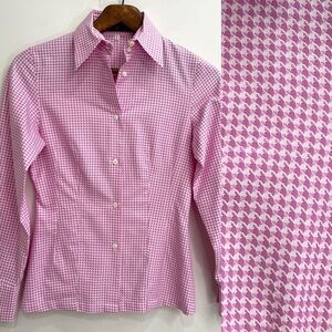 Hartwood Paris pink white houndstooth print button up shirt cotton woman’s XS